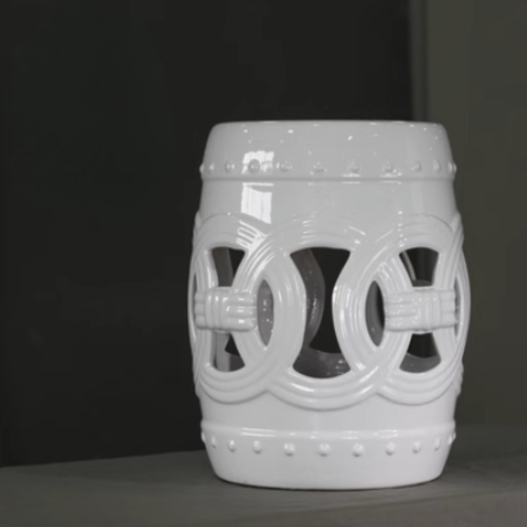 White Lotus Ceramic Stool