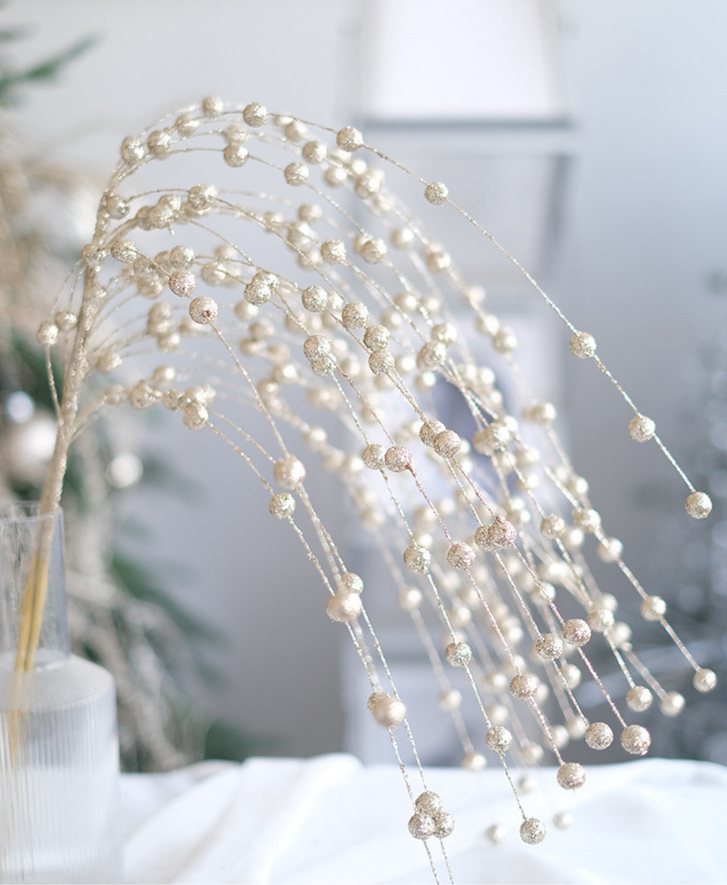 Champagne Beaded Spray Ornament