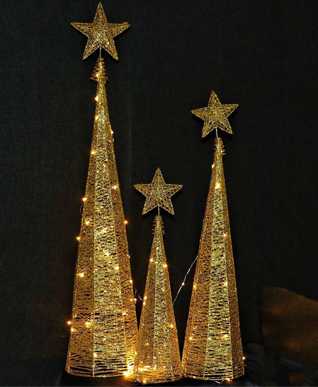 Illuminated Sparkle Iron Christmas Tree Set
