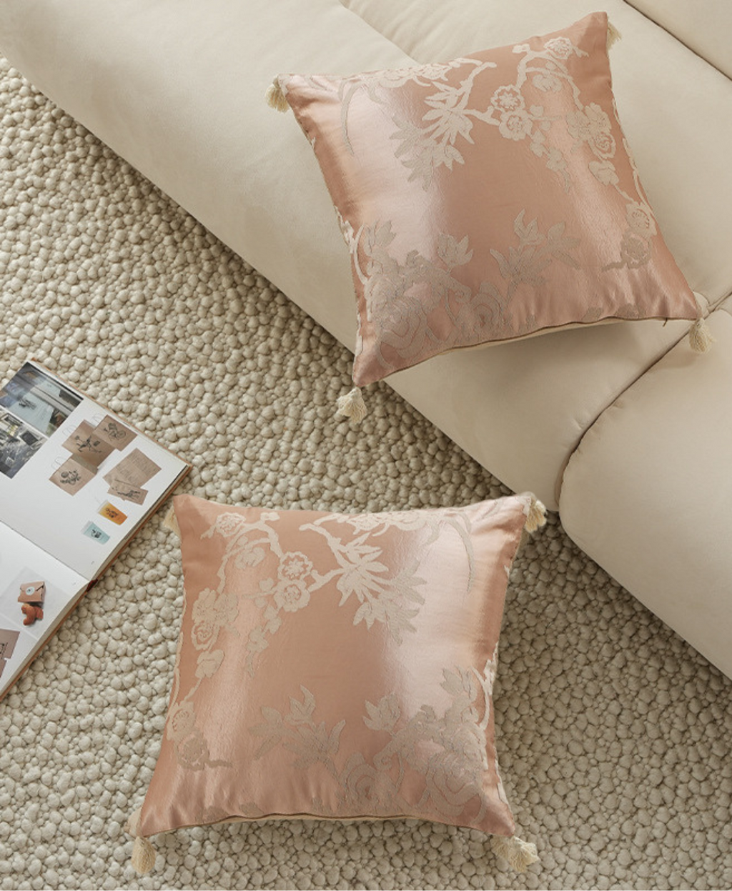 Retro Pink Embroidered Pillow Cover