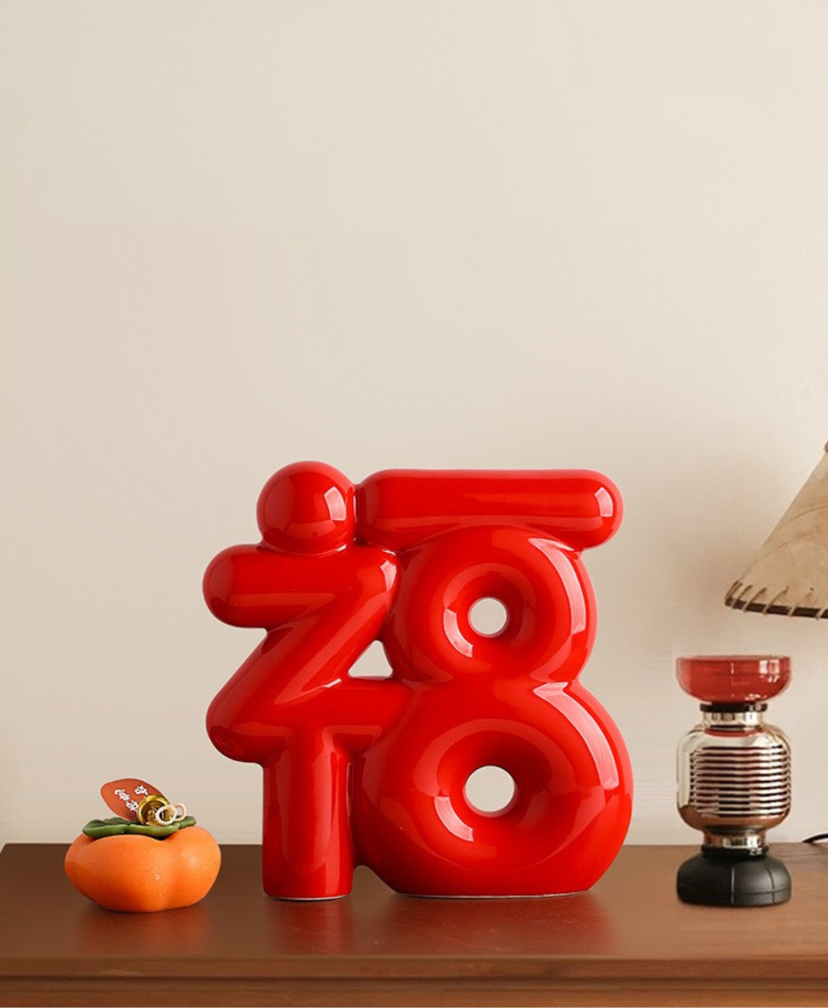 Red Prosperity Fu Ceramic Decor
