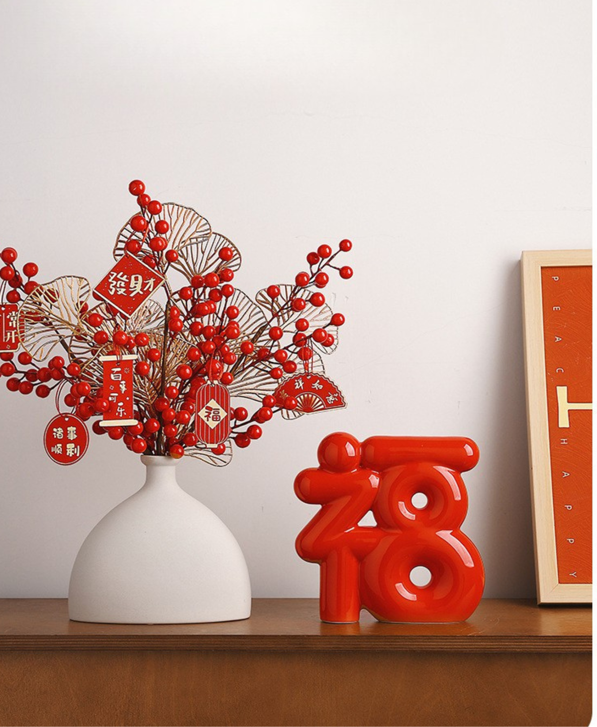 Red Prosperity Fu Ceramic Decor