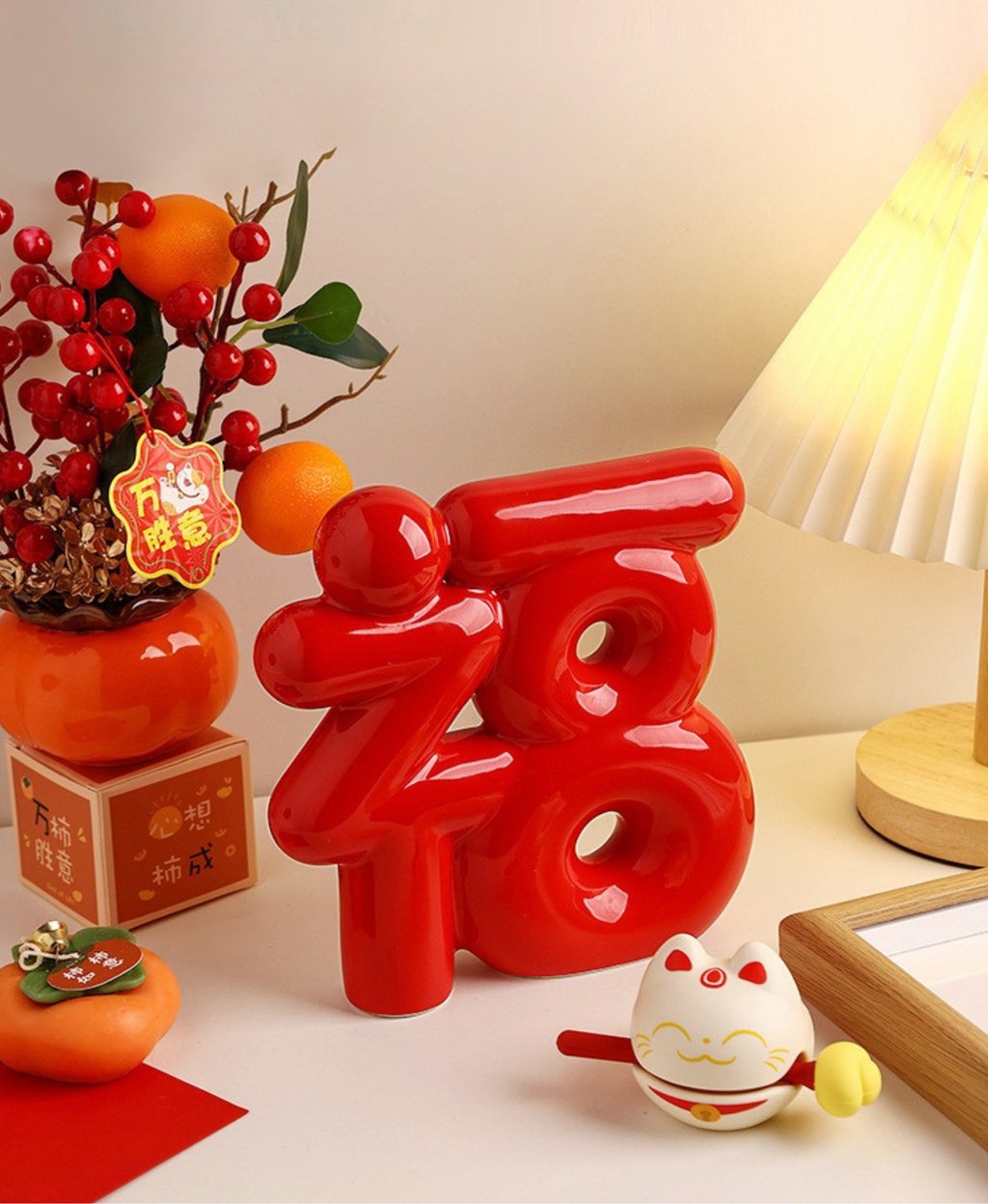Red Prosperity Fu Ceramic Decor