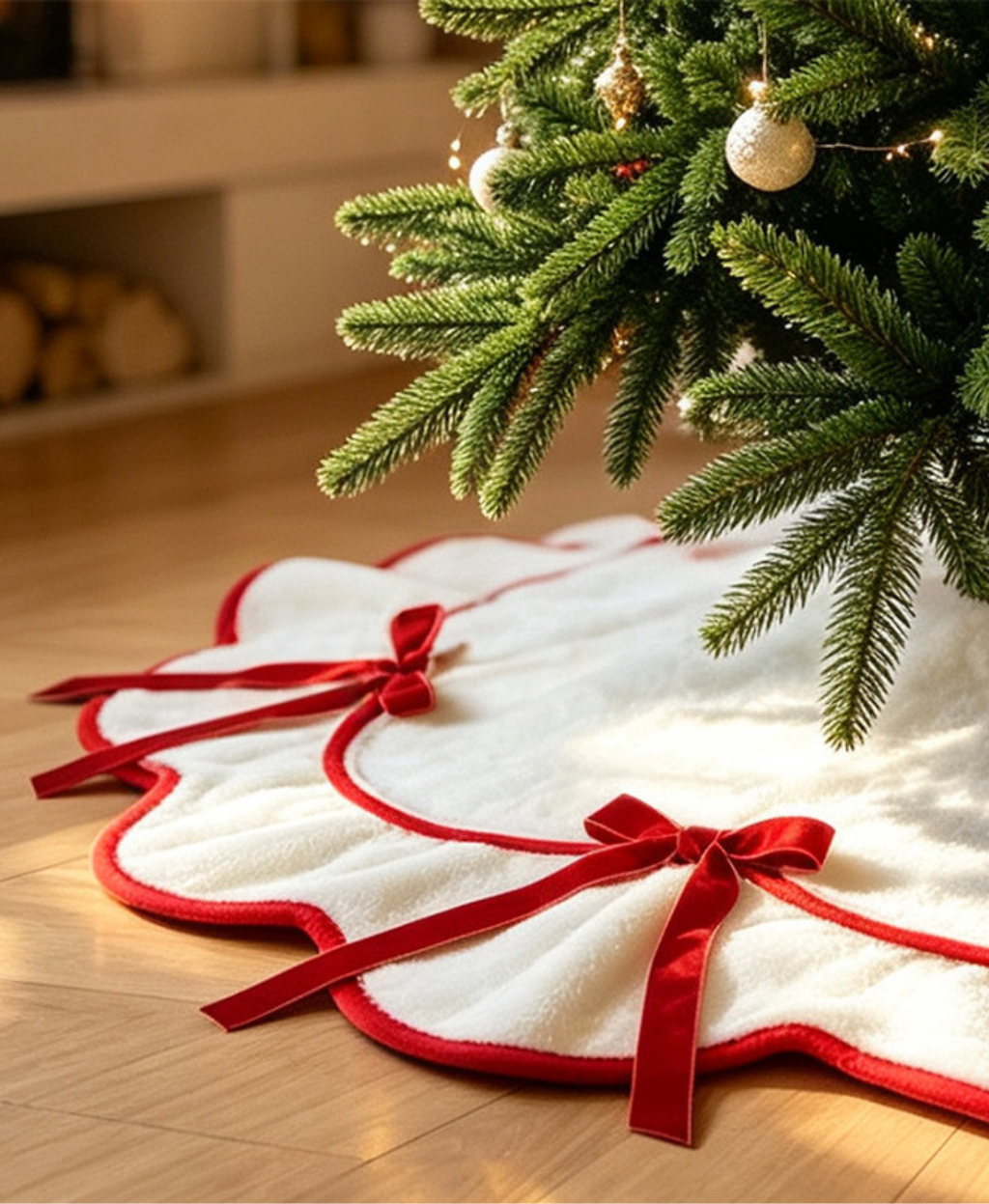 White Bow Christmas Tree Skirt