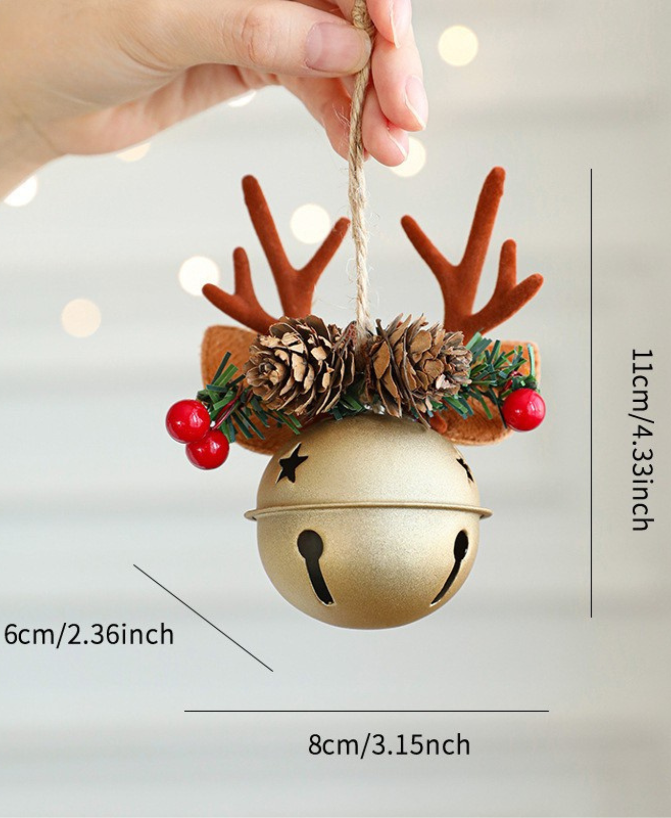Pine Cone Antler Bell Ornament