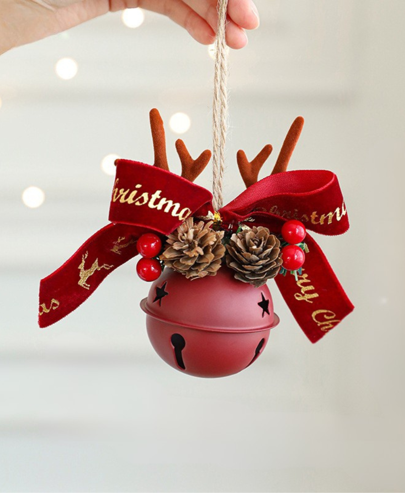 Pine Cone Antler Bell Ornament
