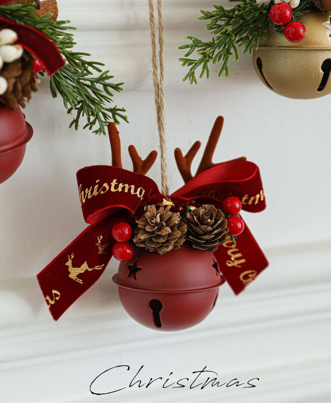 Pine Cone Antler Bell Ornament