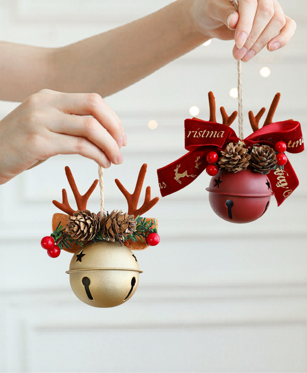 Pine Cone Antler Bell Ornament