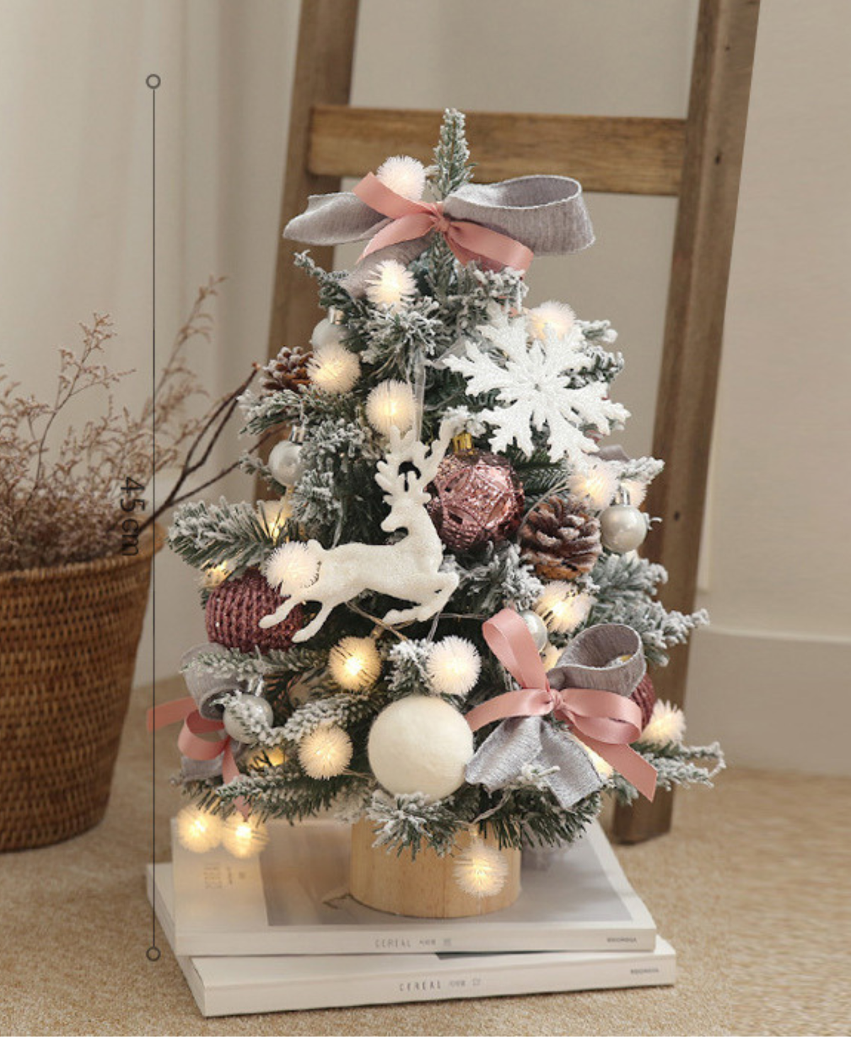 Silver Blush Reindeer Tree with Light