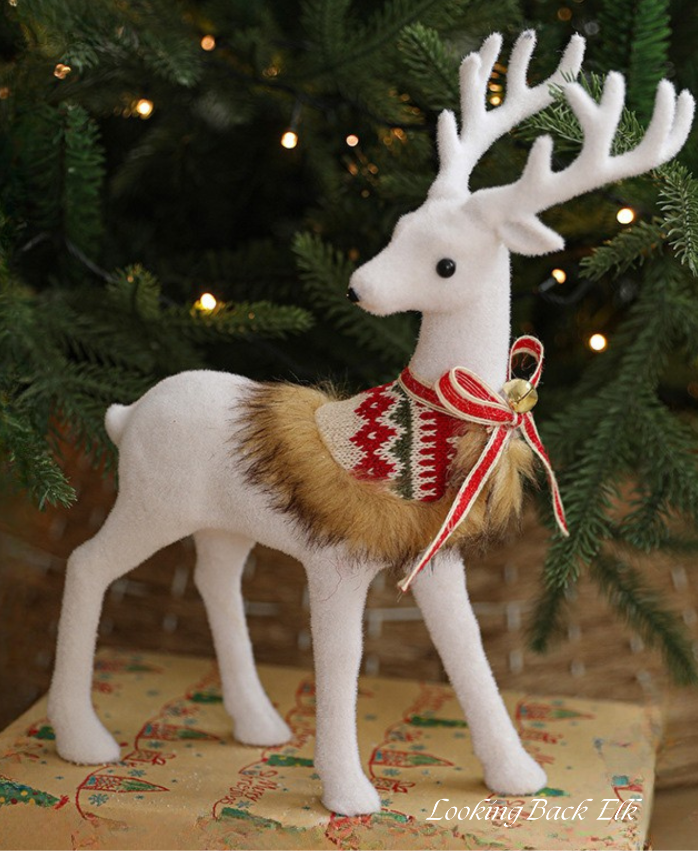 Holiday Elk with Knit Scarves Decoration