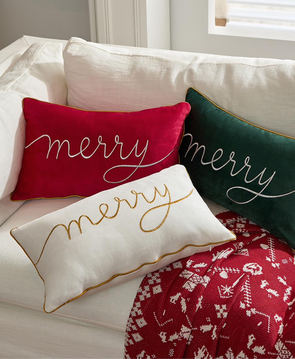 Merry Embroidered Cushion Cover