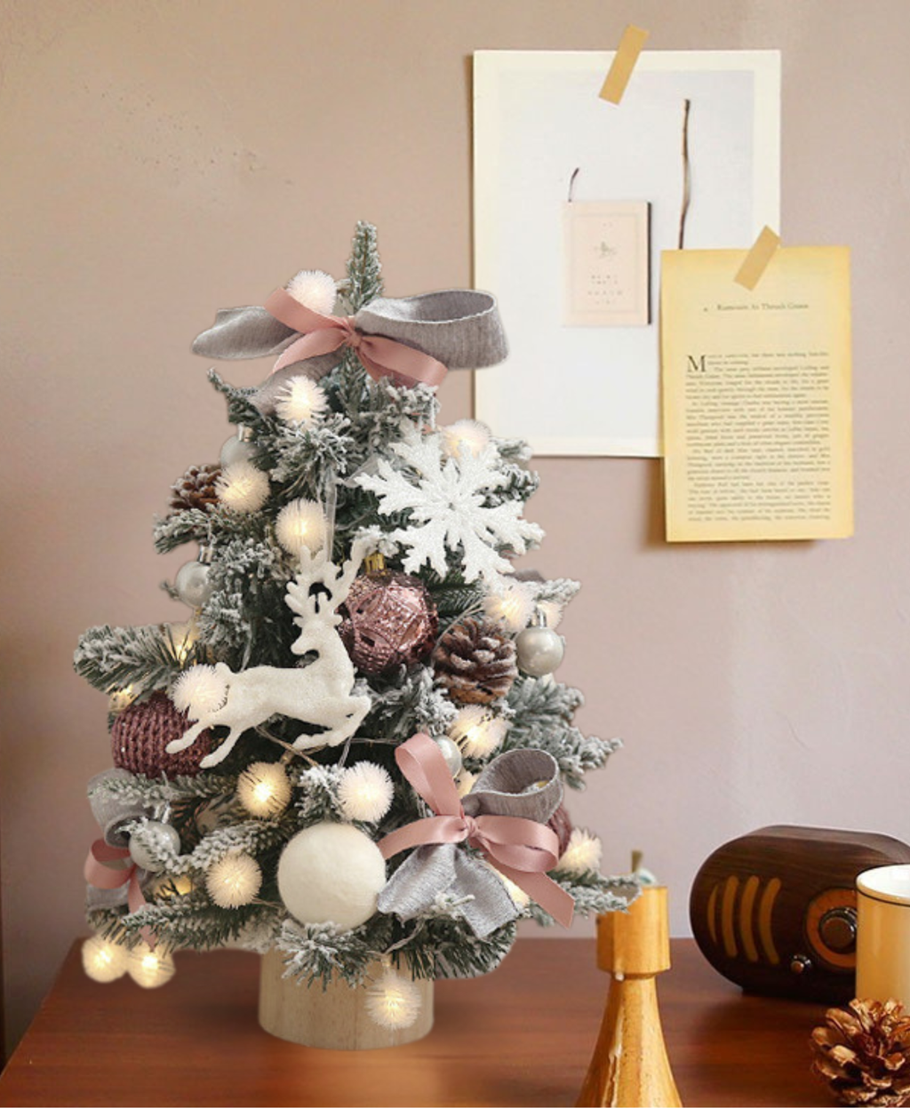 Silver Blush Reindeer Tree with Light