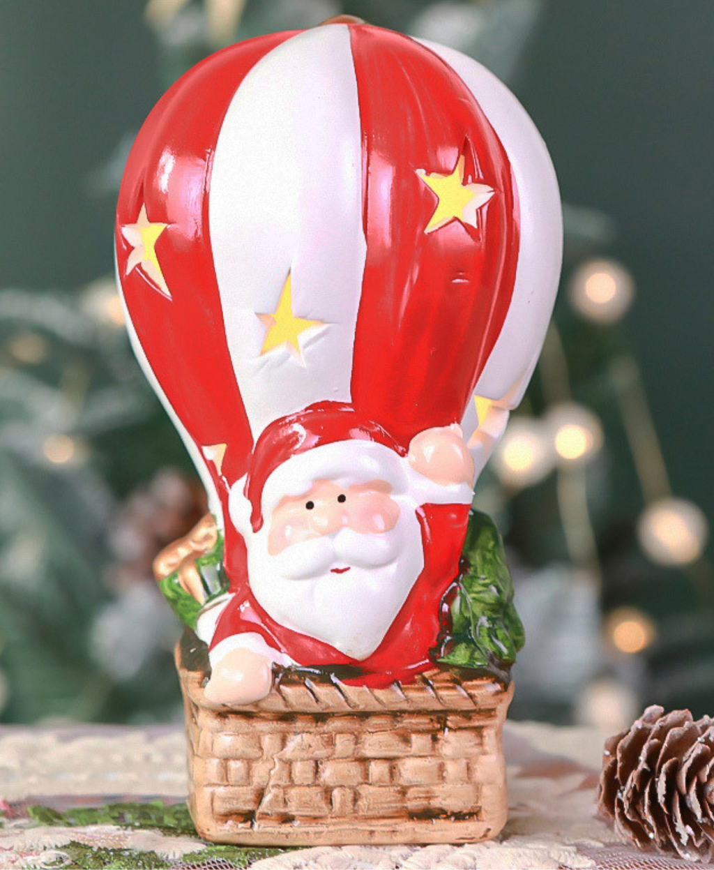 Santa Hot Air Balloon LED Ornament