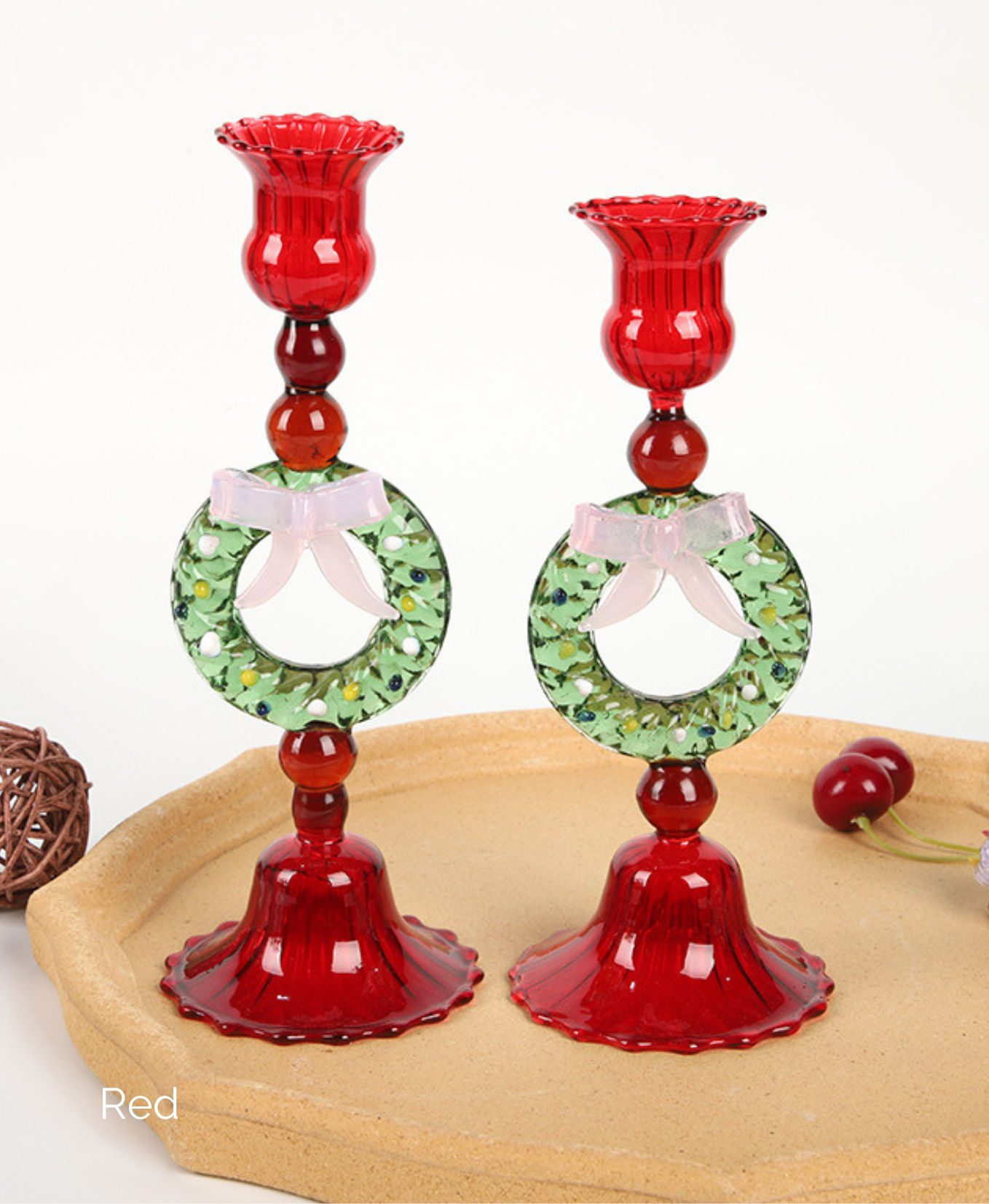 Crystal Wreath Glass Candlestick Set