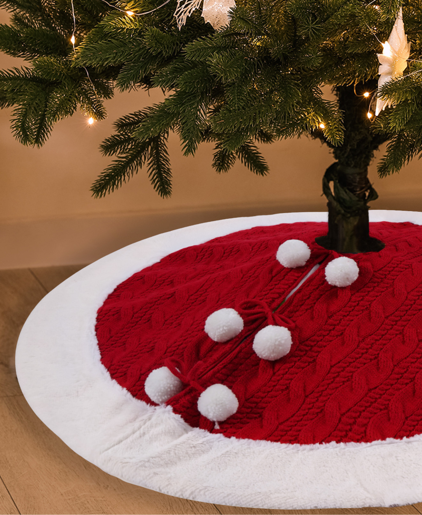 Cable Knit Pom-Pom Tree Skirt