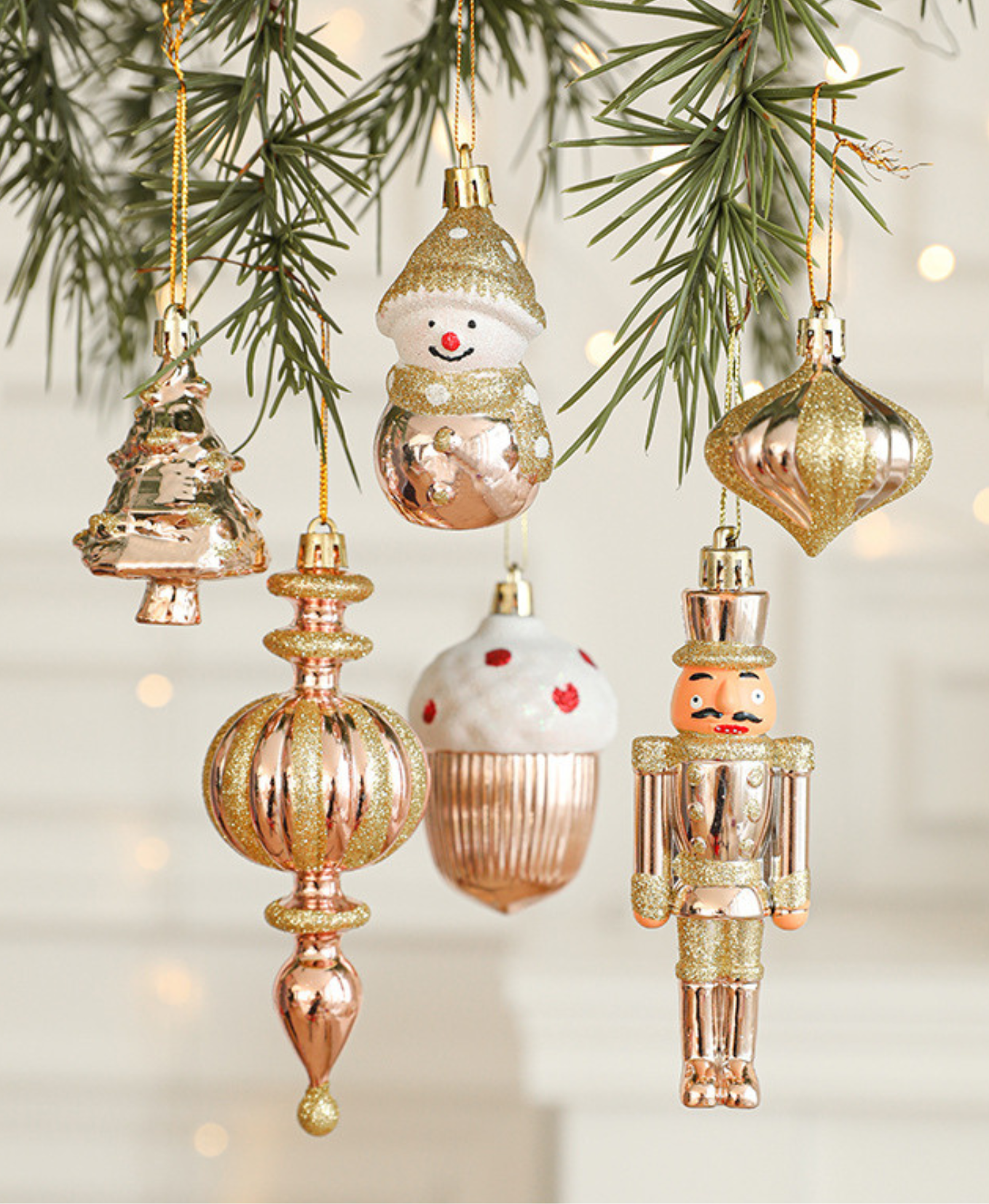 Peach Sparkle Christmas Tree Ornaments Set