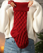 Red Crossweave Christmas Stocking