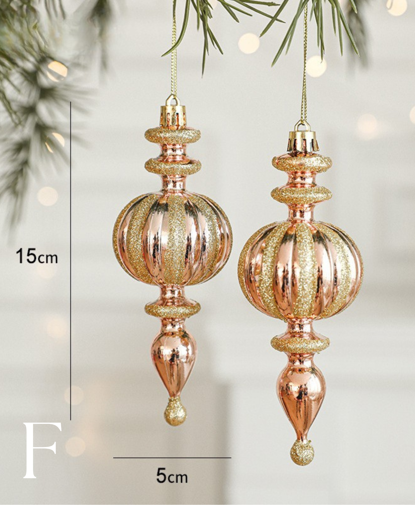 Peach Sparkle Christmas Tree Ornaments Set