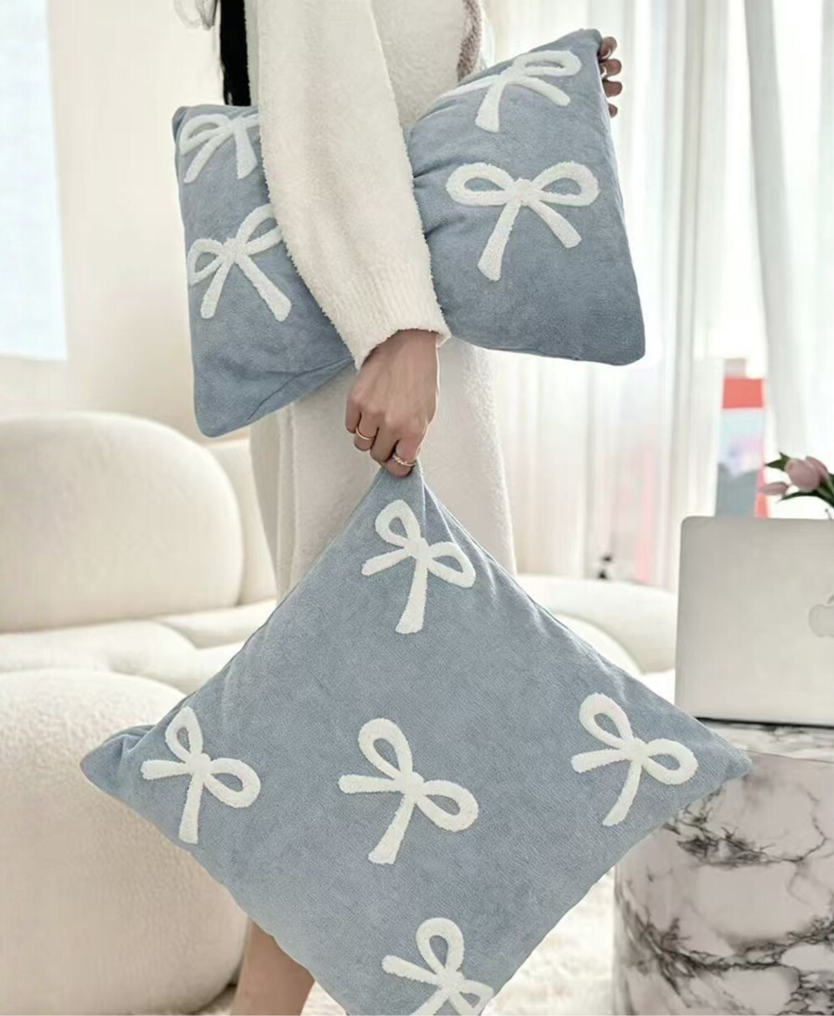 Embroidered Bow Cushion Cover Set