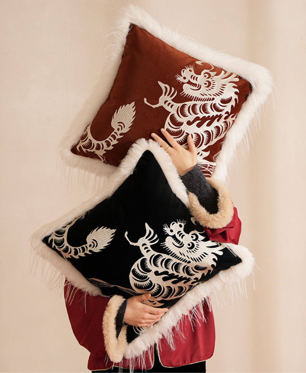 Embroidered Dragon Throw Pillow Case