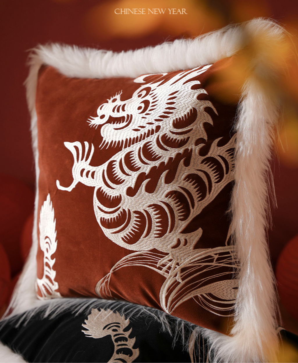 Embroidered Dragon Throw Pillow Case