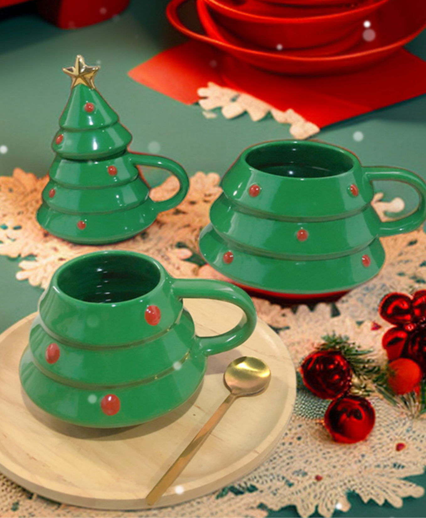 Holiday Tree Stacked Mug Set