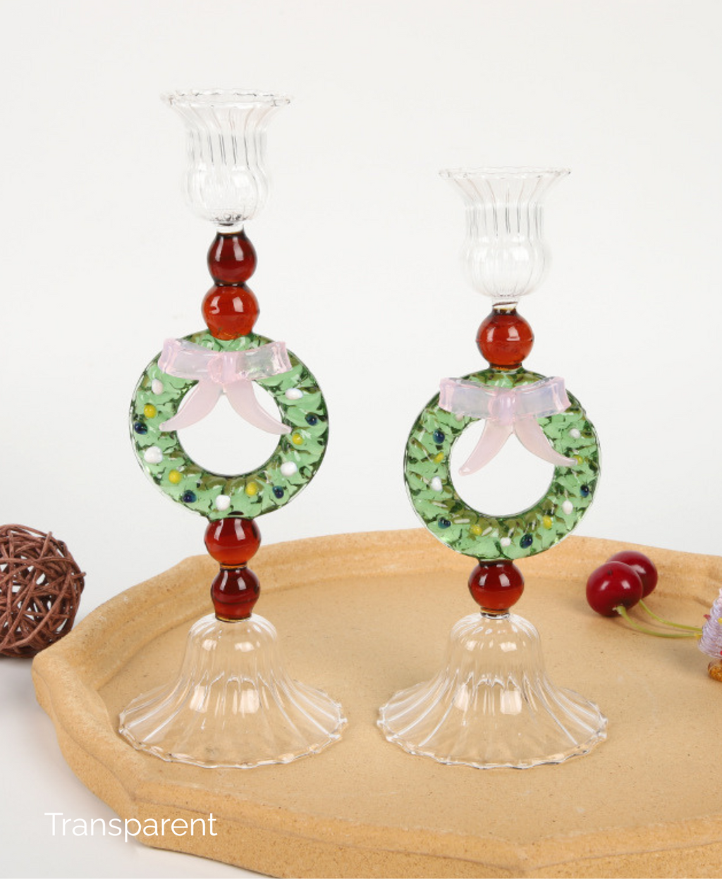 Crystal Wreath Glass Candlestick Set