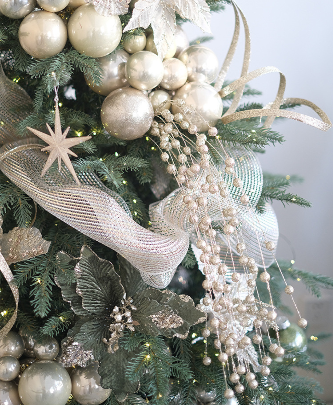 Champagne Beaded Spray Ornament