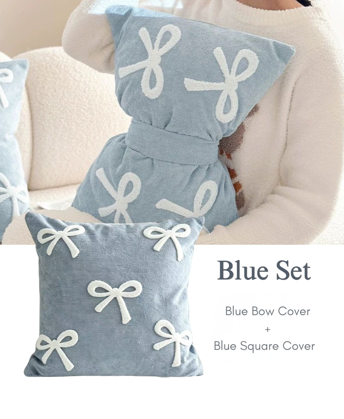 Embroidered Bow Cushion Cover Set