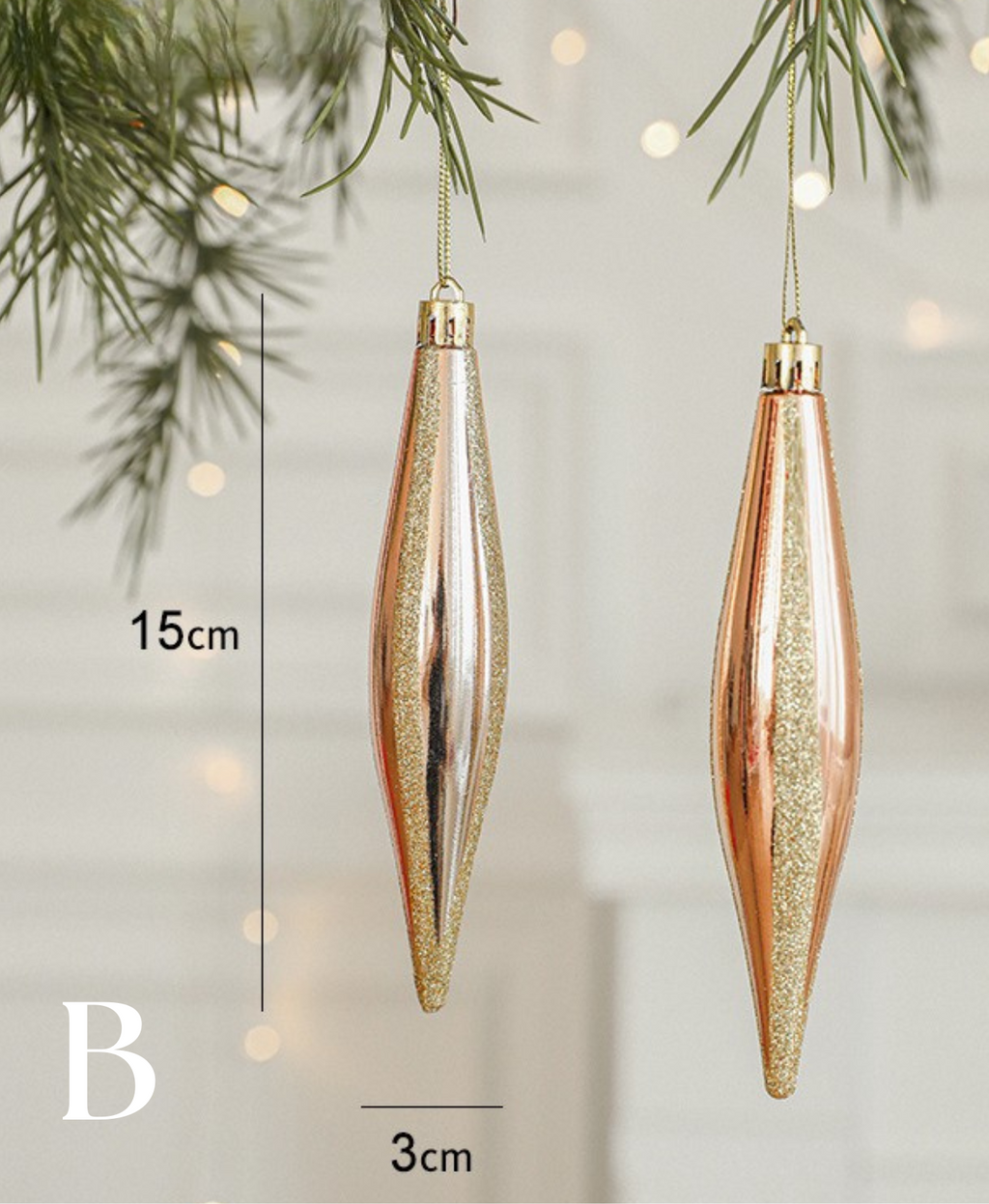 Peach Sparkle Christmas Tree Ornaments Set