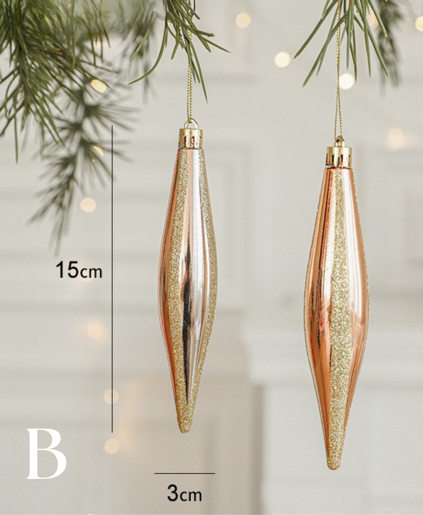 Peach Sparkle Christmas Tree Ornaments Set
