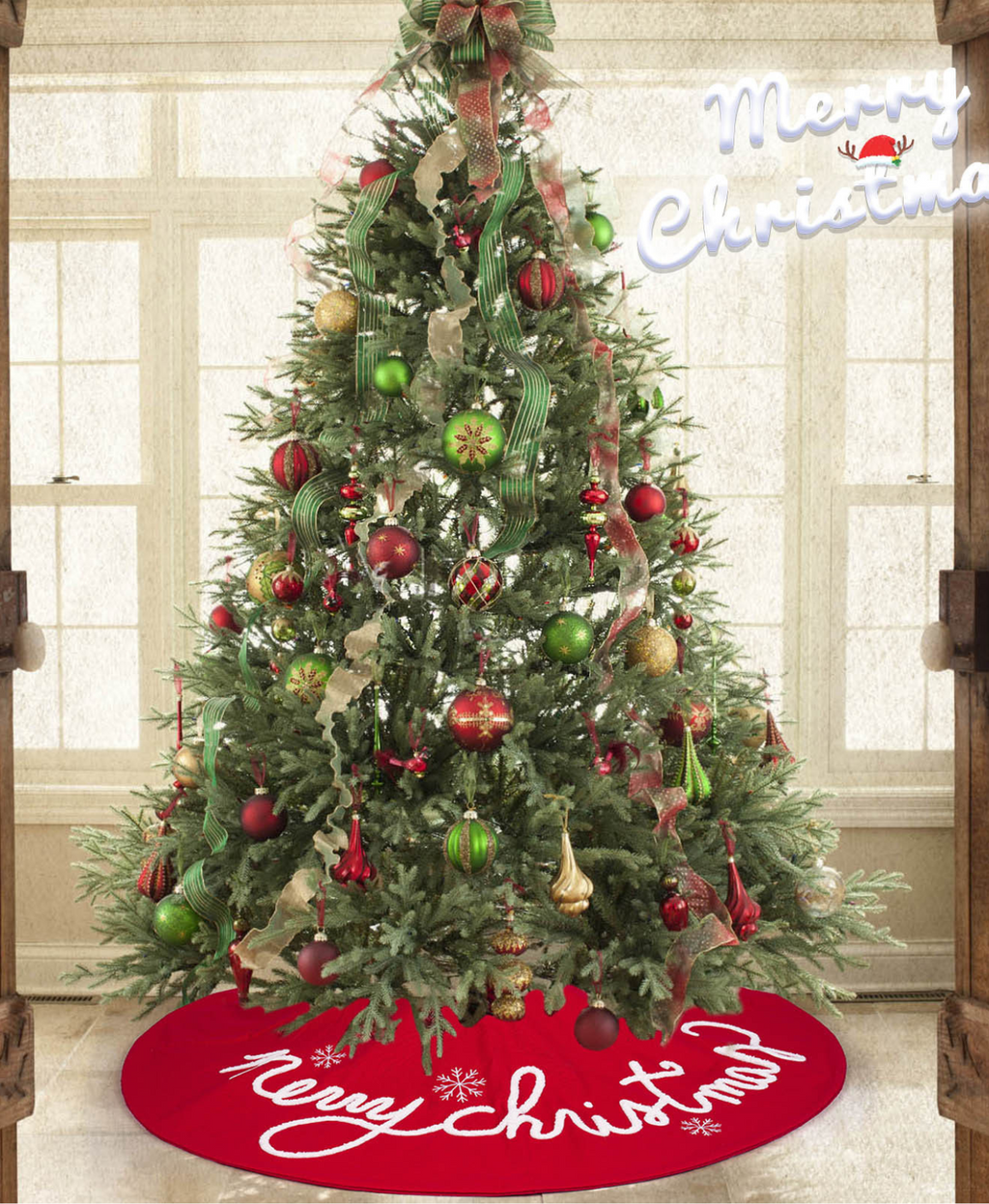 Embroidered Merry Christmas Tree Skirt