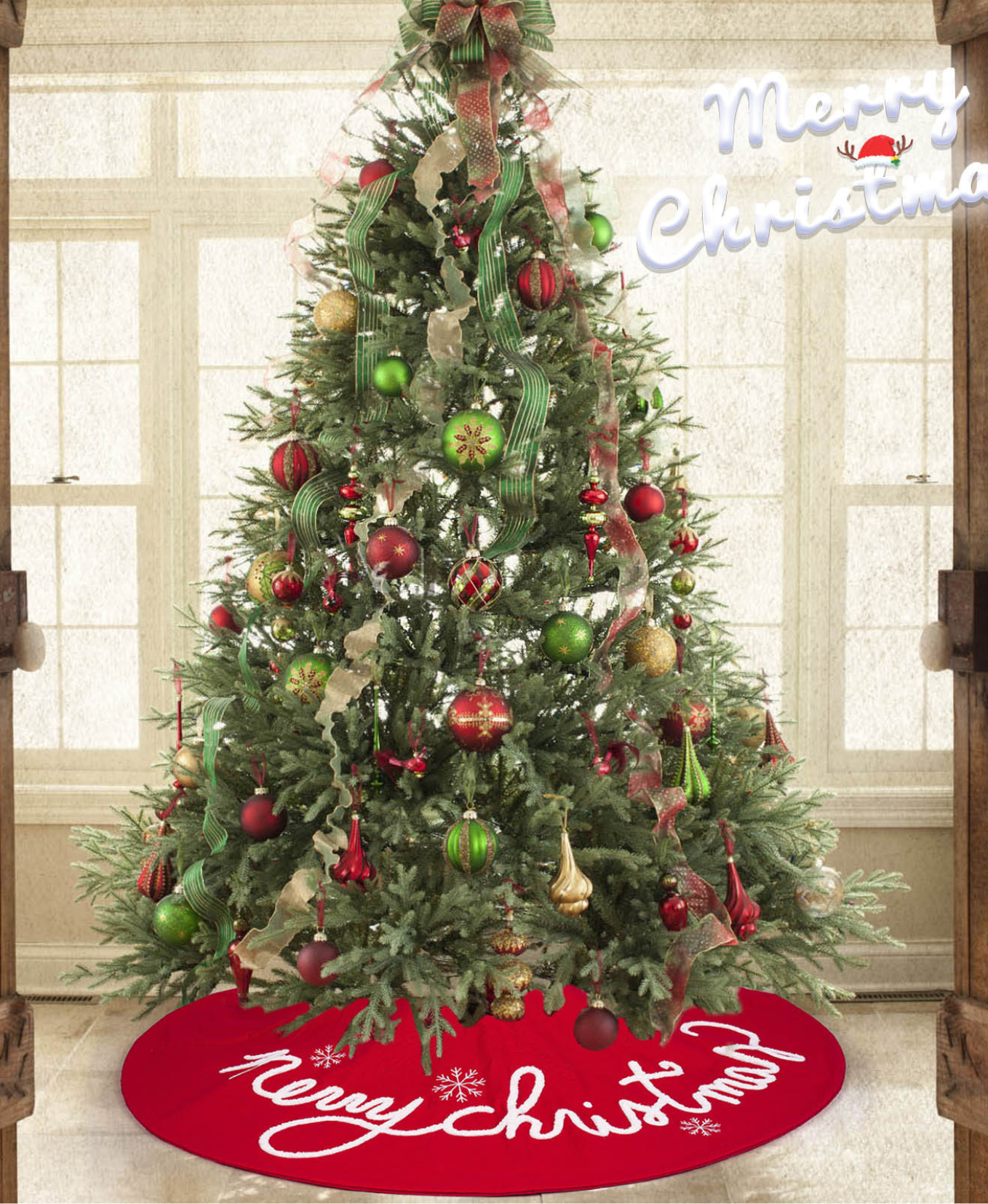 Embroidered Merry Christmas Tree Skirt