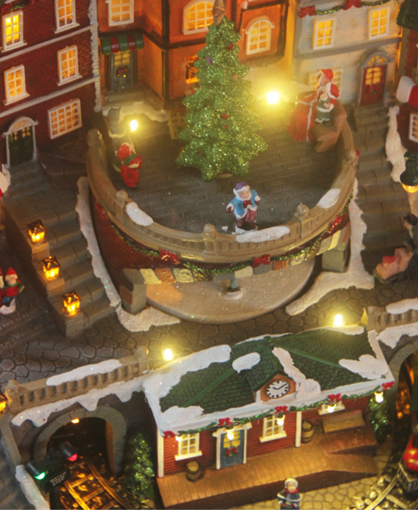 Luminous LED Christmas Train in City Lights