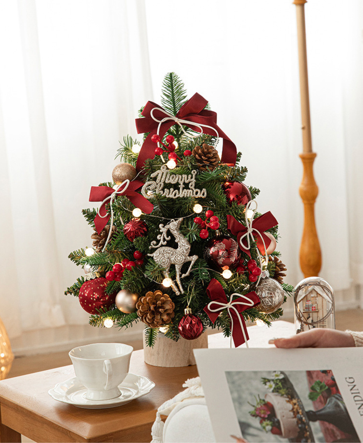 Cranberry Reindeer Tree with Lights