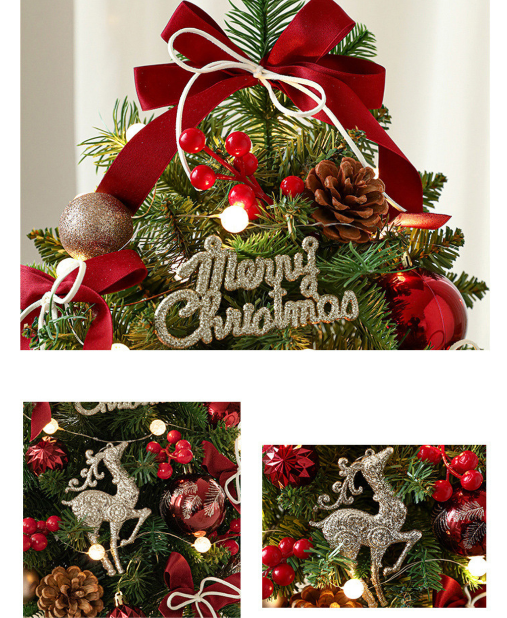 Cranberry Reindeer Tree with Lights
