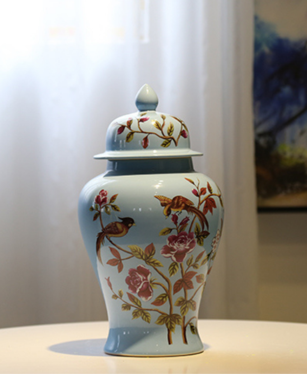 Chinoiserie premium ginger jar ceramic vase - Blue