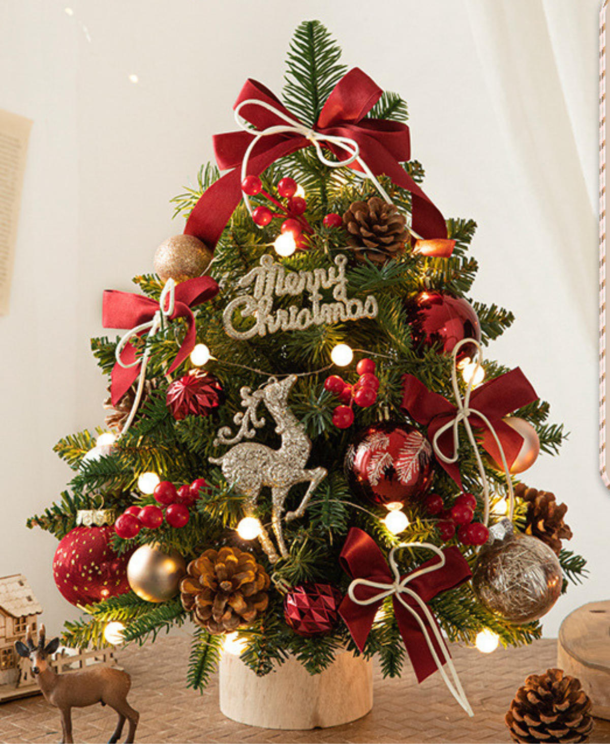 Cranberry Reindeer Tree with Lights