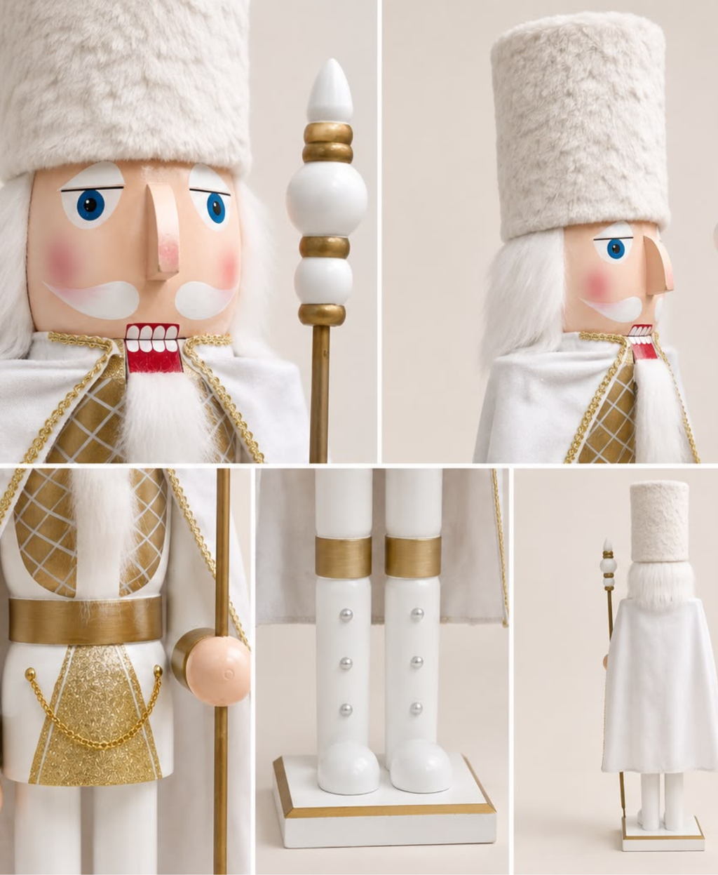 White Gold Regal Caped Nutcracker - 90 cm
