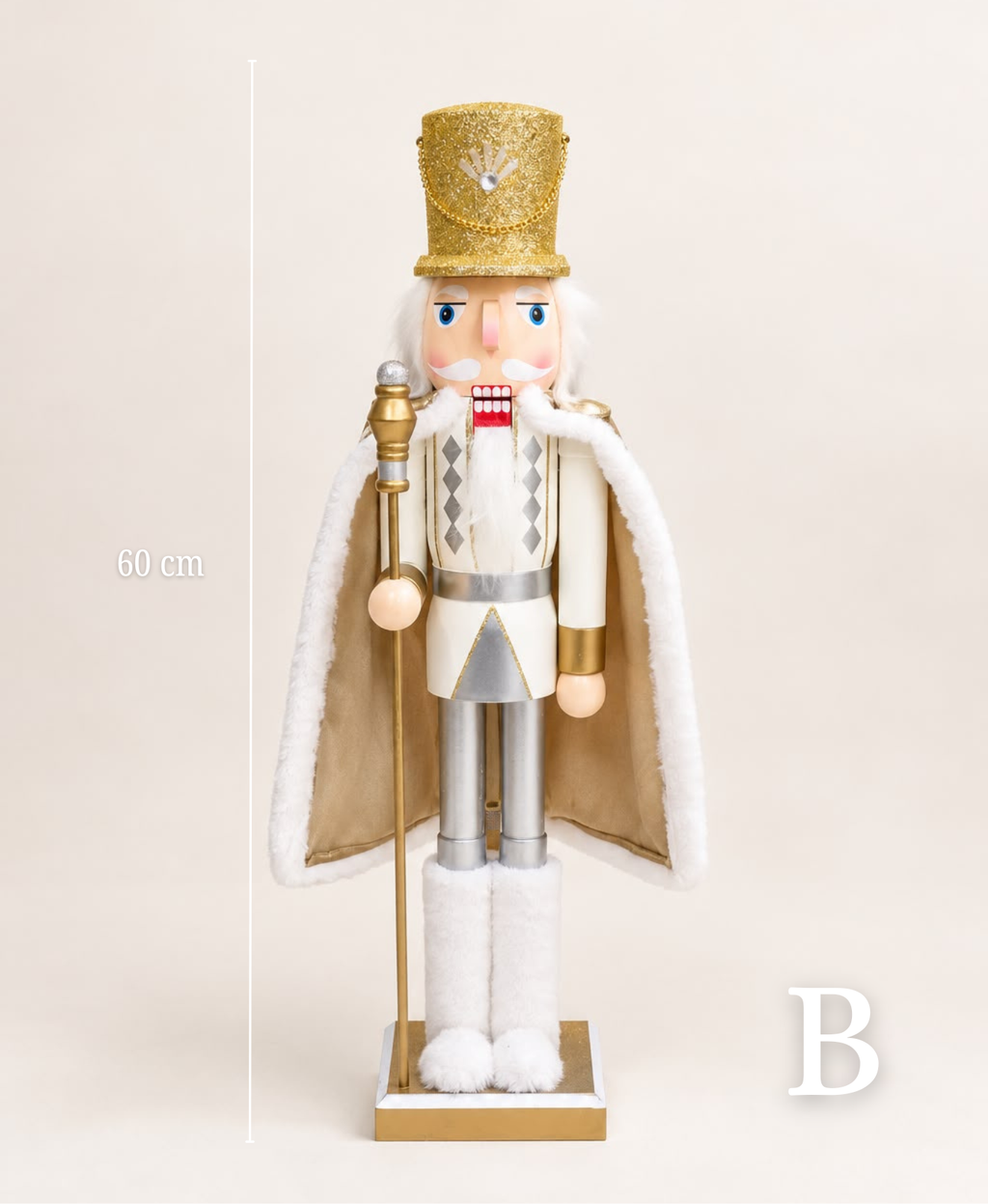 White Gold Regal Caped Nutcracker - 60 cm