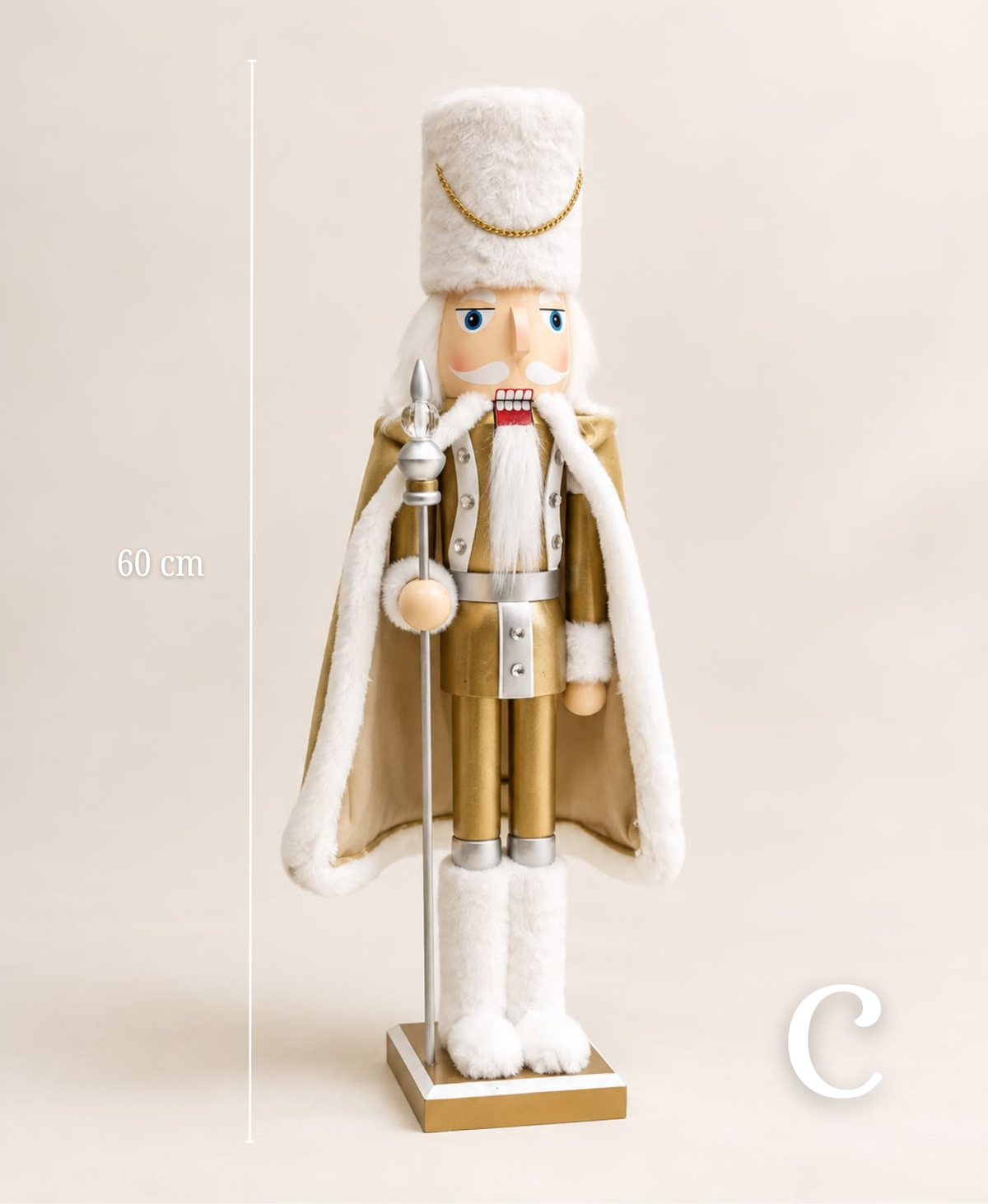 White Gold Regal Caped Nutcracker - 60 cm