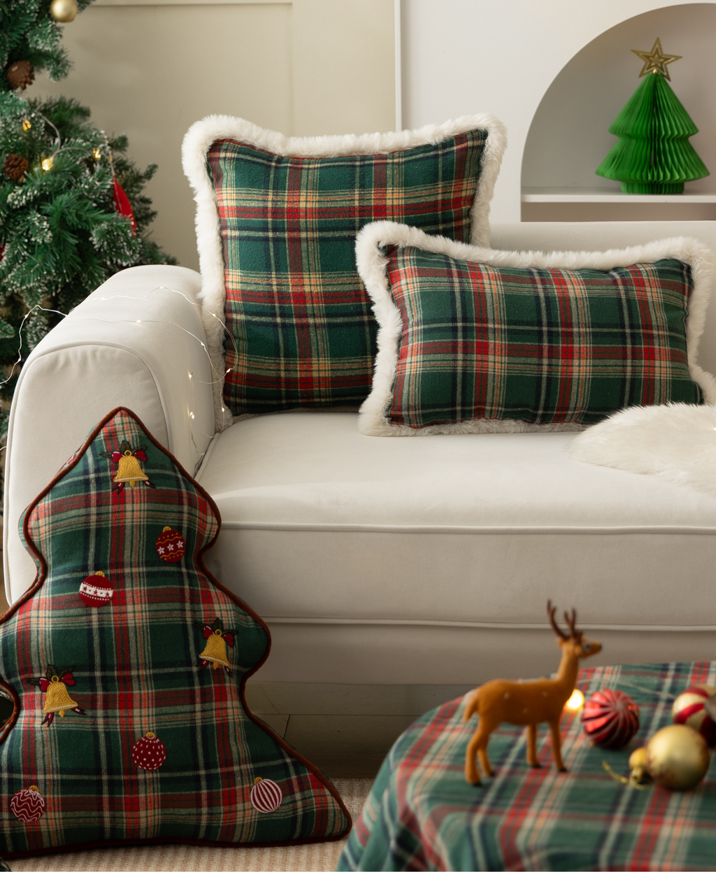Green Checkered Christmas Pillow