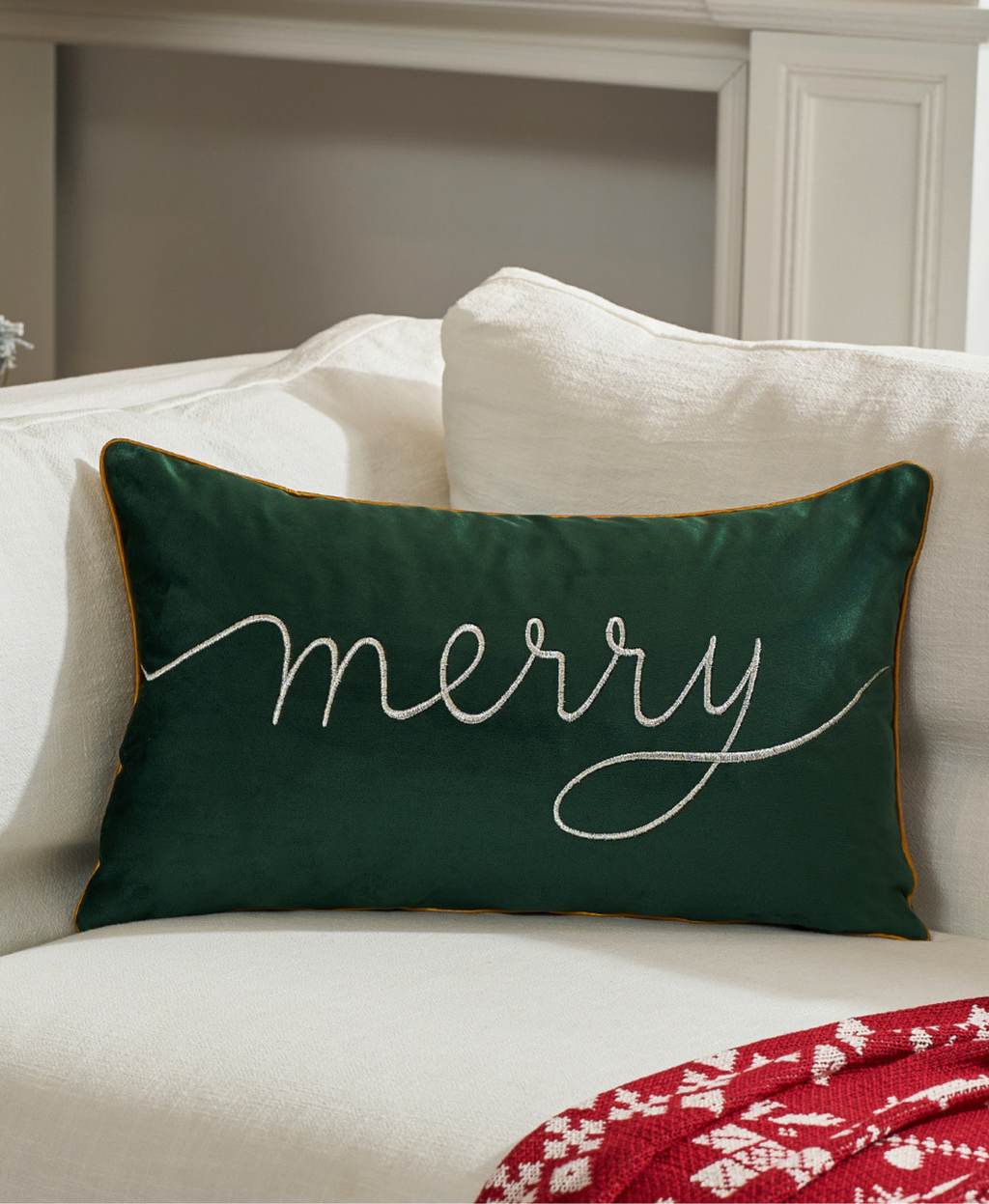 Merry Embroidered Cushion Cover