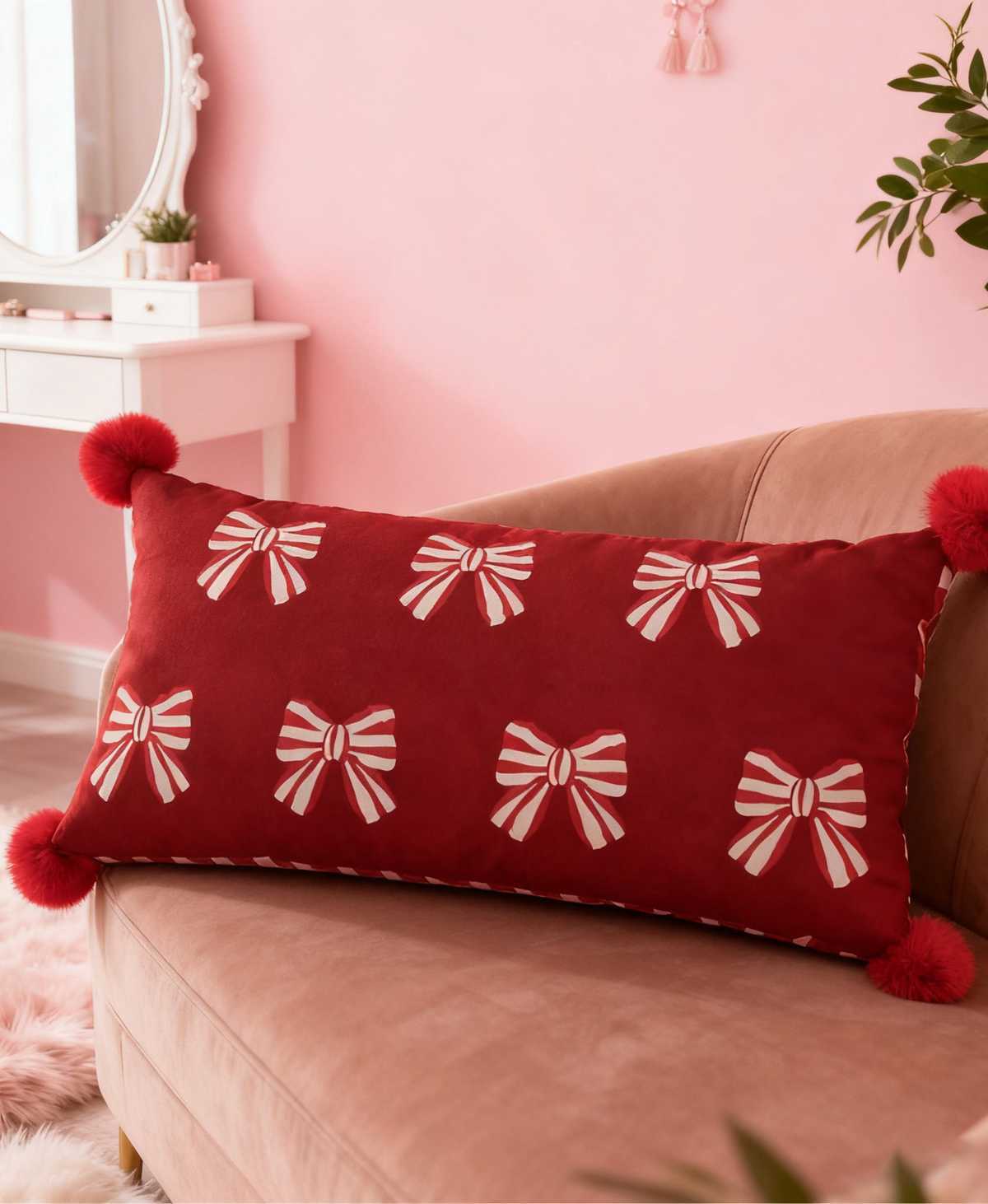 Scarlet Bow Pom-Pom Pillow Case