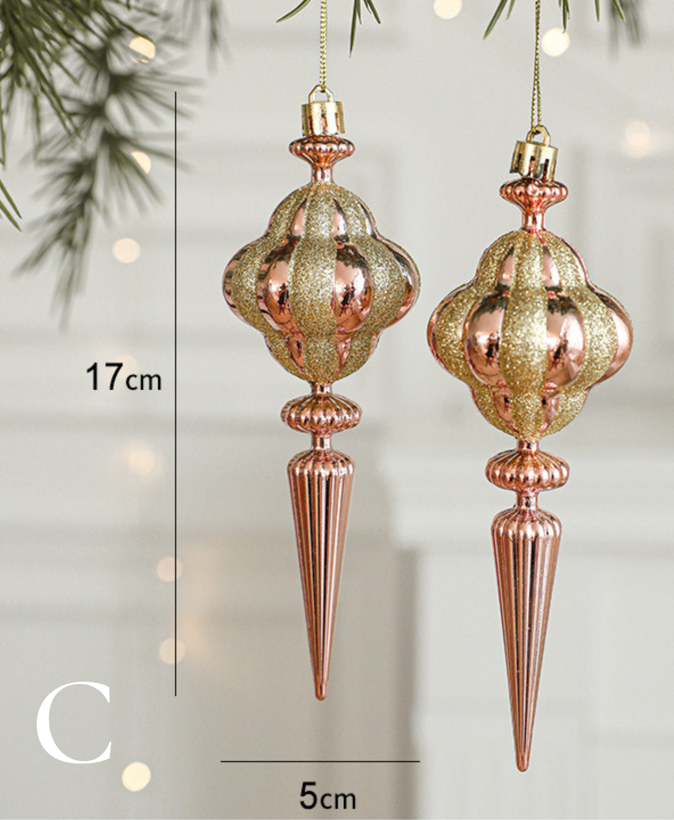 Peach Sparkle Christmas Tree Ornaments Set