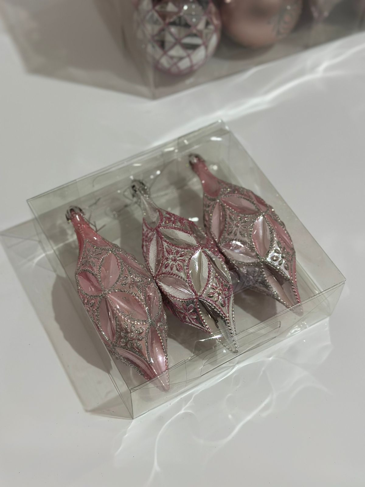 Christmas Pink & Silver Ornament Set Box