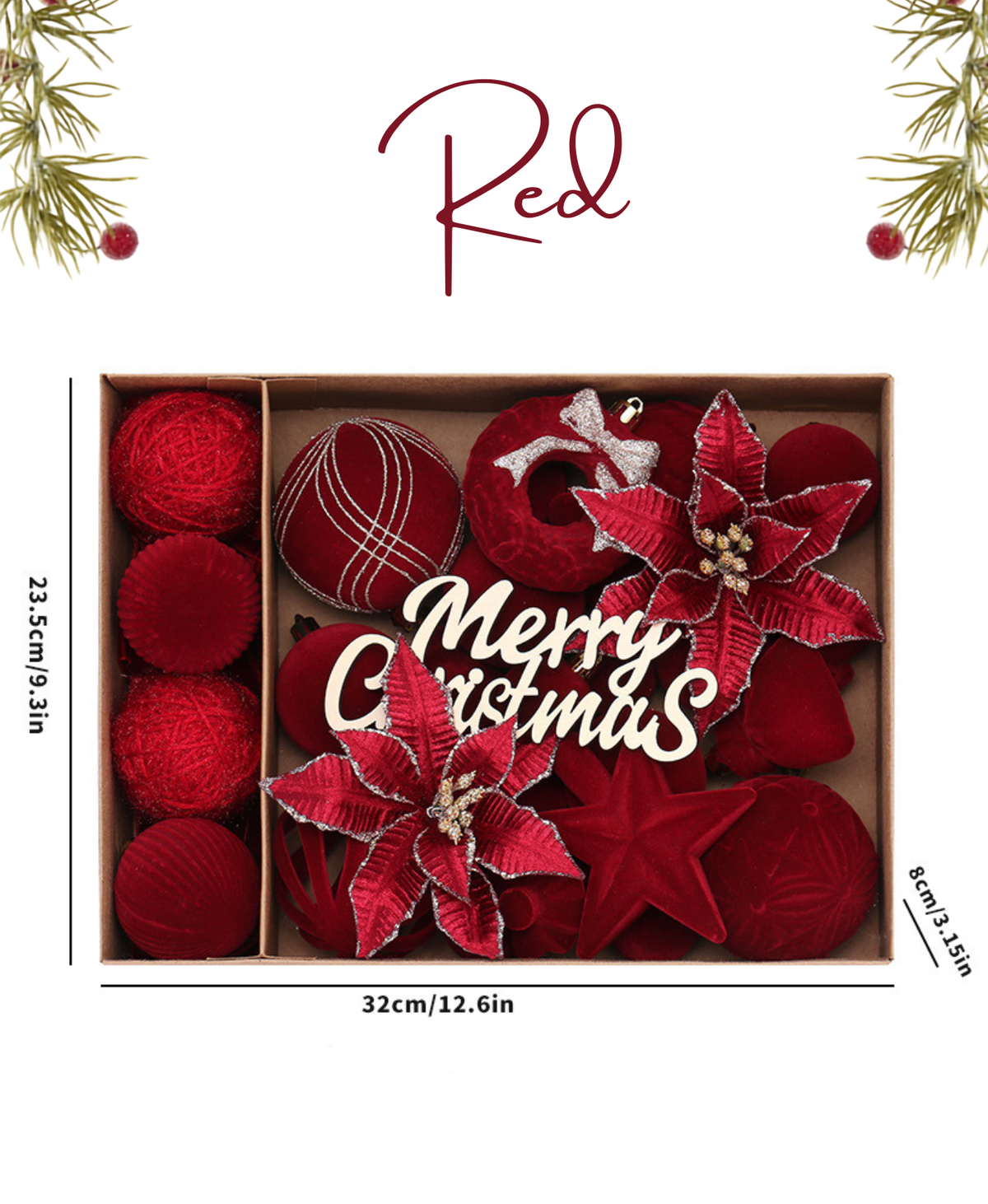 Merry Christmas Ornament Set – 38 Pcs