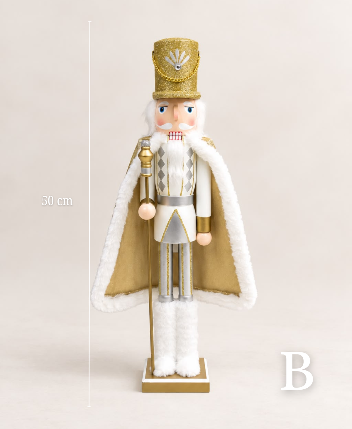 White Gold Regal Caped Nutcracker - 50 cm