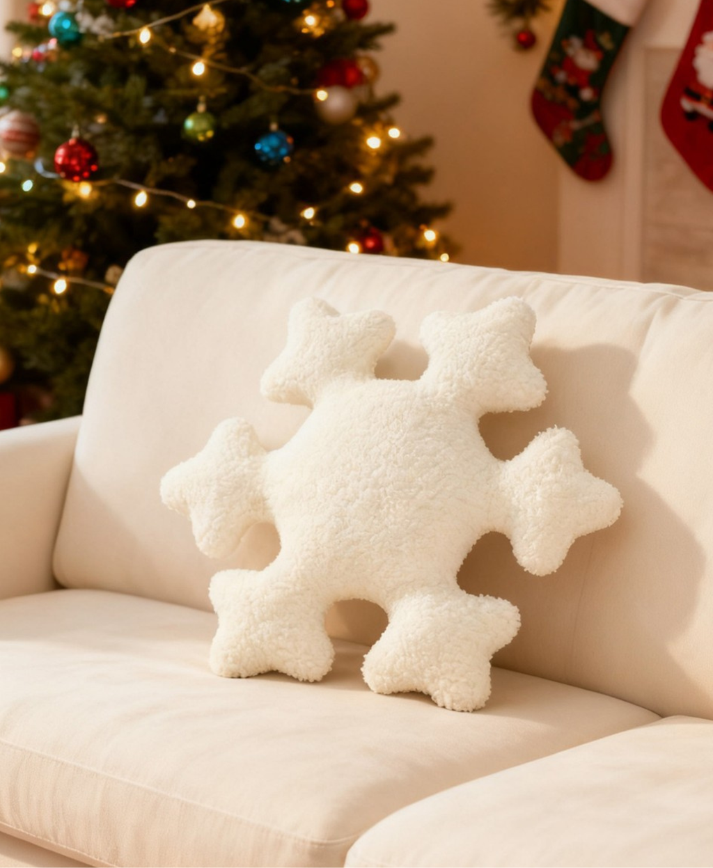 White Snowflake Throw Pillow