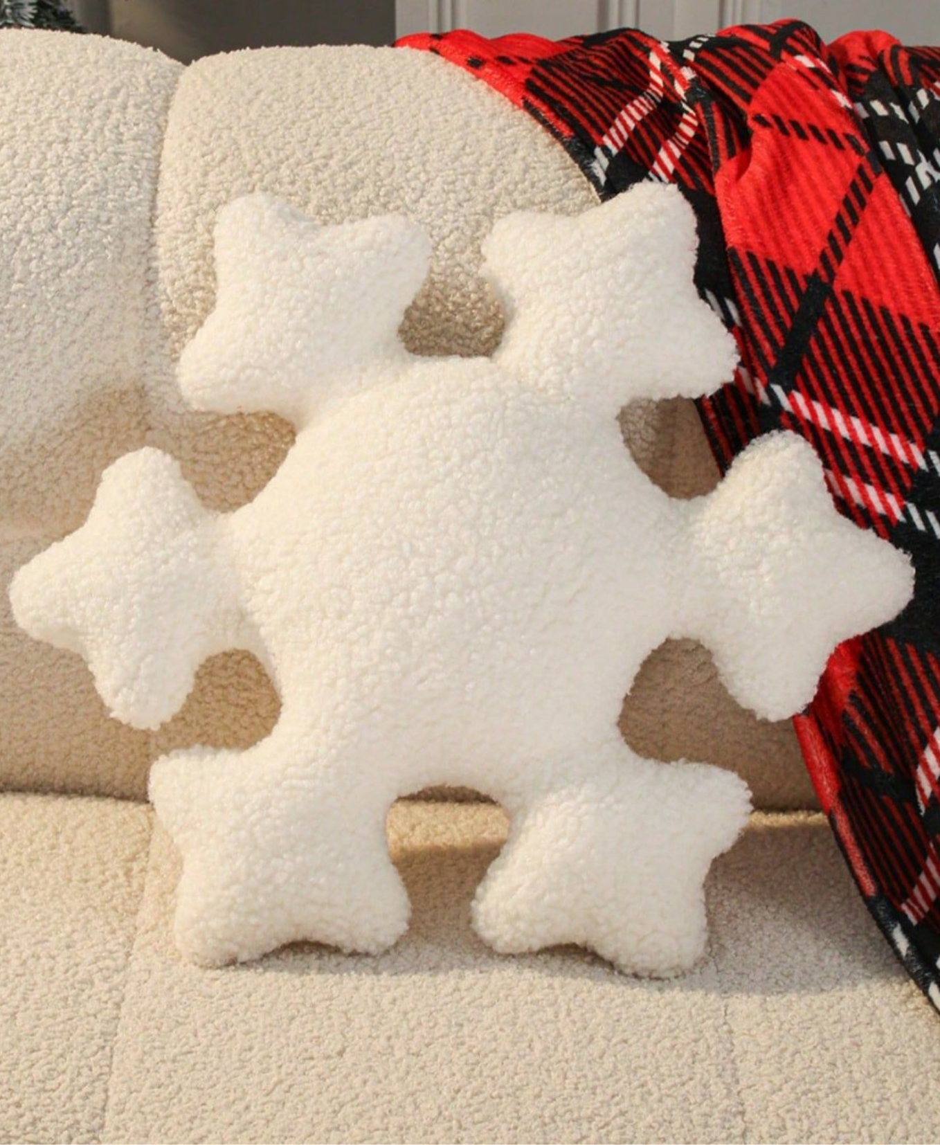 White Snowflake Throw Pillow